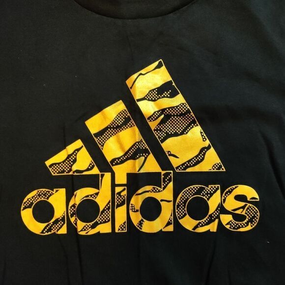 Adidas shirt 10 to 12 boys black gold signature sporty active soccer basketball - Picture 2 of 4